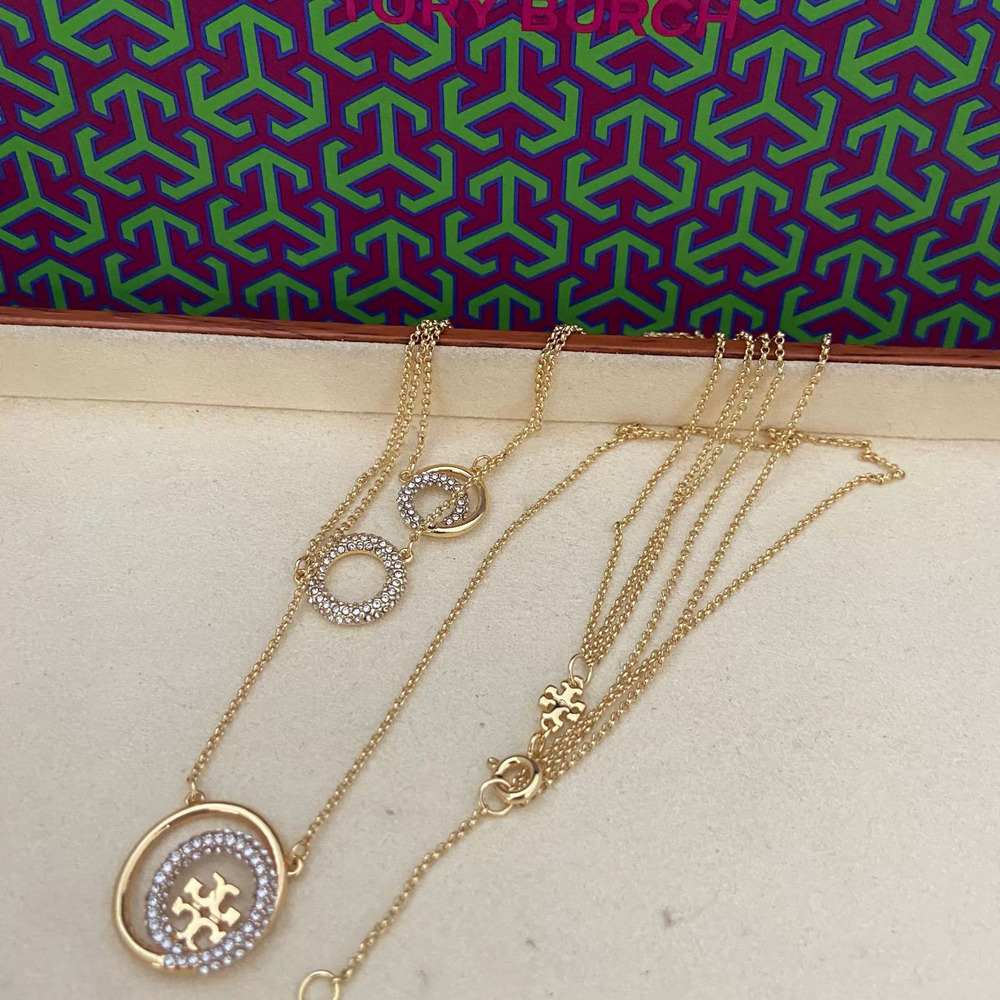 Tory Burch Rhinestone Layered Letter Hollow Circle Necklace Accessory